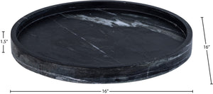 Meridian Furniture Barletta Genuine Black Marble Round Tray with White Veining for Vanity or Coffee Table ACC115-Black