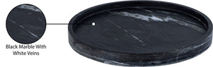Meridian Furniture Barletta Genuine Black Marble Round Tray with White Veining for Vanity or Coffee Table ACC115-Black