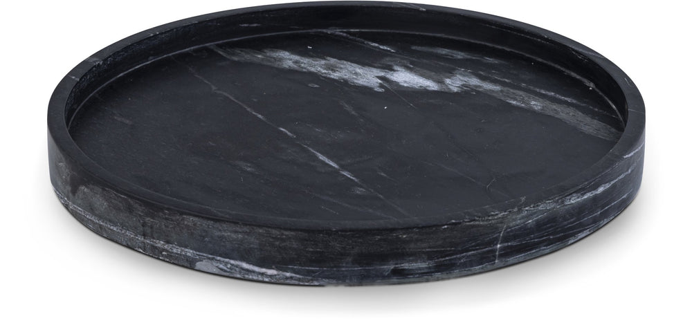 Meridian Furniture Barletta Genuine Black Marble Round Tray with White Veining for Vanity or Coffee Table ACC115-Black