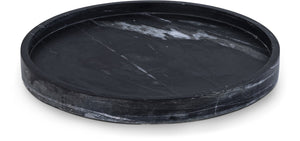 Meridian Furniture Barletta Genuine Black Marble Round Tray with White Veining for Vanity or Coffee Table ACC115-Black