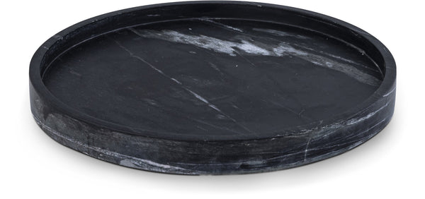 Meridian Furniture Barletta Genuine Black Marble Round Tray with White Veining for Vanity or Coffee Table ACC115-Black