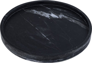 Meridian Furniture Barletta Genuine Black Marble Round Tray with White Veining for Vanity or Coffee Table ACC115-Black