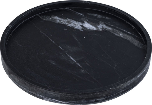 Meridian Furniture Barletta Genuine Black Marble Round Tray with White Veining for Vanity or Coffee Table ACC115-Black