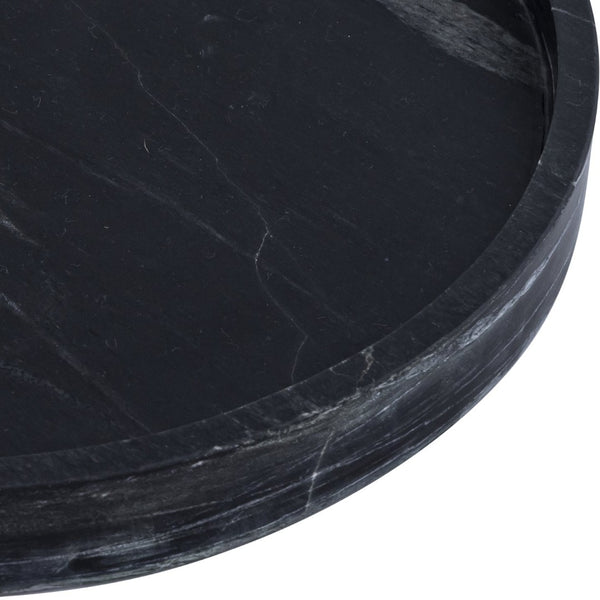 Meridian Furniture Barletta Genuine Black Marble Round Tray with White Veining for Vanity or Coffee Table ACC115-Black