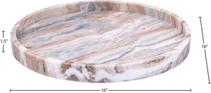 Meridian Furniture Barletta Genuine Marble Round Tray with Natural Veining for Coffee Table Decor ACC115-Brown