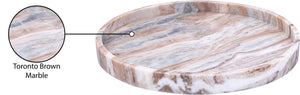 Meridian Furniture Barletta Genuine Marble Round Tray with Natural Veining for Coffee Table Decor ACC115-Brown