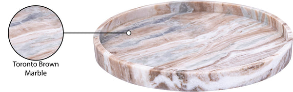 Meridian Furniture Barletta Genuine Marble Round Tray with Natural Veining for Coffee Table Decor ACC115-Brown