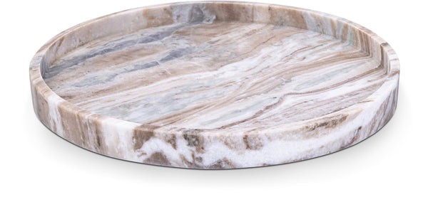 Meridian Furniture Barletta Genuine Marble Round Tray with Natural Veining for Coffee Table Decor ACC115-Brown