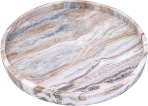 Meridian Furniture Barletta Genuine Marble Round Tray with Natural Veining for Coffee Table Decor ACC115-Brown