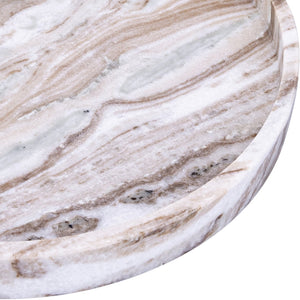 Meridian Furniture Barletta Genuine Marble Round Tray with Natural Veining for Coffee Table Decor ACC115-Brown