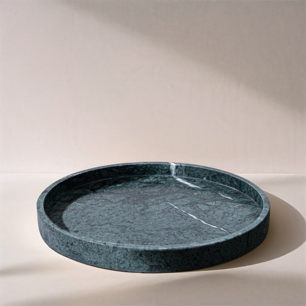 Meridian Furniture Barletta Genuine Green Verde Marble Round Tray Sculptural Accent for Any Room ACC115-Green