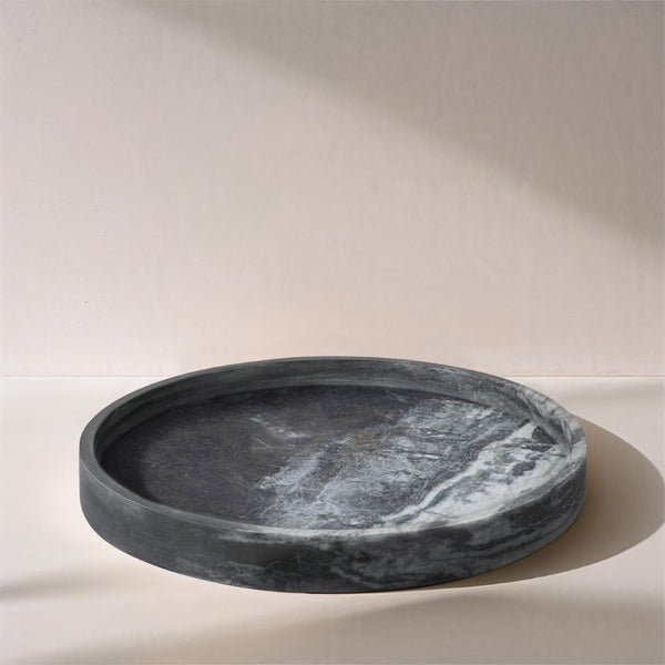 Meridian Furniture Barletta Genuine Panda Marble Round Tray with Bold Natural Veining for Stylish Tabletops ACC115-Panda