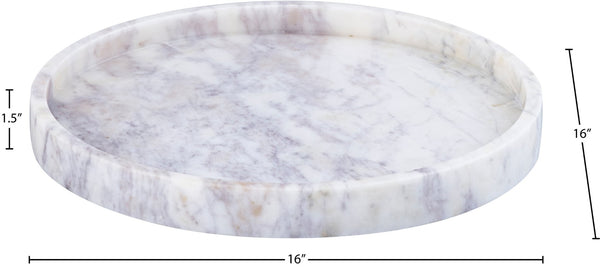 Meridian Furniture Barletta Carrara Marble Round Tray Natural Stone Veining Vanity Coffee Table Accent ACC115-White