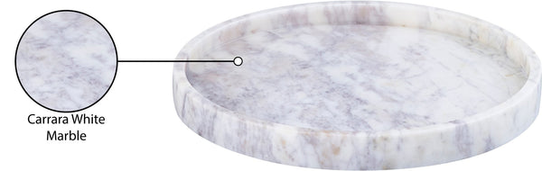 Meridian Furniture Barletta Carrara Marble Round Tray Natural Stone Veining Vanity Coffee Table Accent ACC115-White