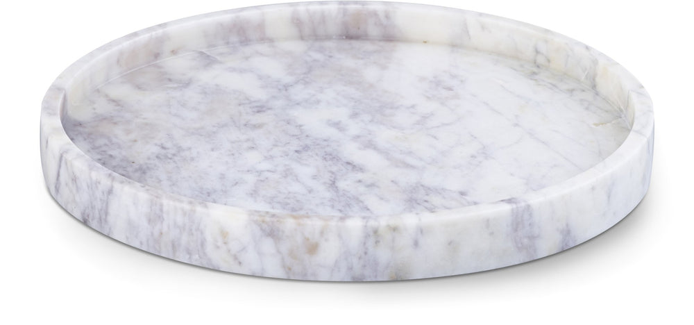 Meridian Furniture Barletta Carrara Marble Round Tray Natural Stone Veining Vanity Coffee Table Accent ACC115-White