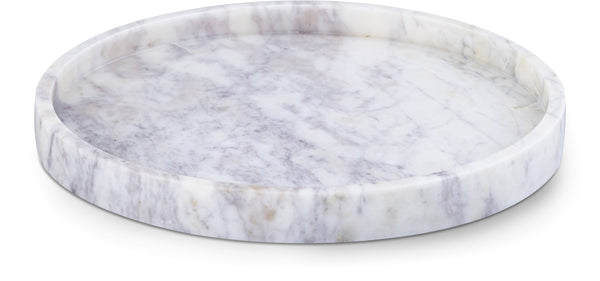 Meridian Furniture Barletta Carrara Marble Round Tray Natural Stone Veining Vanity Coffee Table Accent ACC115-White