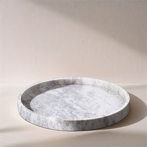 Meridian Furniture Barletta Carrara Marble Round Tray Natural Stone Veining Vanity Coffee Table Accent ACC115-White