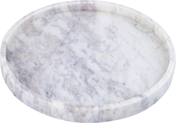 Meridian Furniture Barletta Carrara Marble Round Tray Natural Stone Veining Vanity Coffee Table Accent ACC115-White