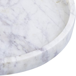 Meridian Furniture Barletta Carrara Marble Round Tray Natural Stone Veining Vanity Coffee Table Accent ACC115-White