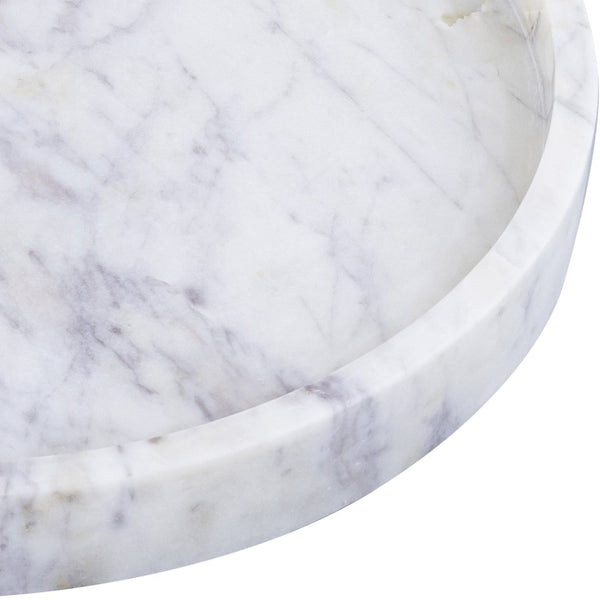 Meridian Furniture Barletta Carrara Marble Round Tray Natural Stone Veining Vanity Coffee Table Accent ACC115-White