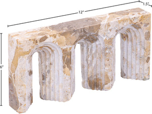 Meridian Furniture Curva Genuine Marble Fluted Arch Sculpture Artisan Carved Tabletop Accent for Shelf Console Beige ACC116-Beige