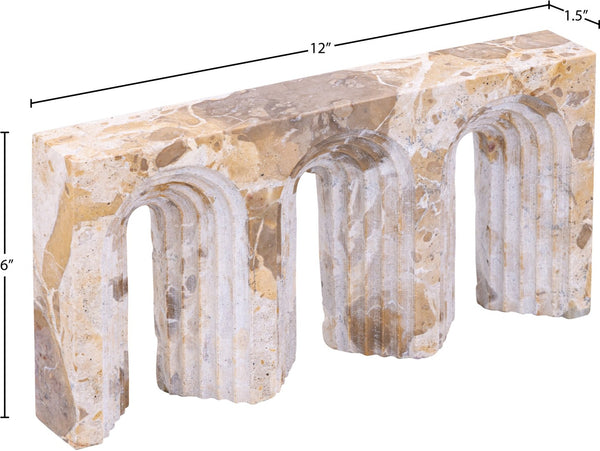 Meridian Furniture Curva Genuine Marble Fluted Arch Sculpture Artisan Carved Tabletop Accent for Shelf Console Beige ACC116-Beige