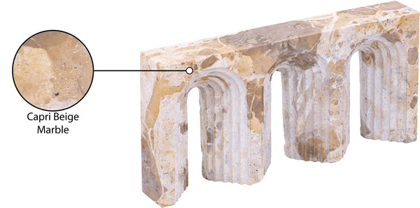 Meridian Furniture Curva Genuine Marble Fluted Arch Sculpture Artisan Carved Tabletop Accent for Shelf Console Beige ACC116-Beige