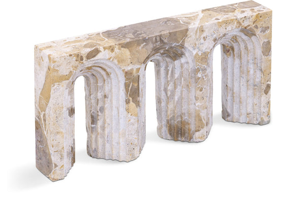 Meridian Furniture Curva Genuine Marble Fluted Arch Sculpture Artisan Carved Tabletop Accent for Shelf Console Beige ACC116-Beige