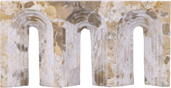 Meridian Furniture Curva Genuine Marble Fluted Arch Sculpture Artisan Carved Tabletop Accent for Shelf Console Beige ACC116-Beige