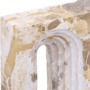 Meridian Furniture Curva Genuine Marble Fluted Arch Sculpture Artisan Carved Tabletop Accent for Shelf Console Beige ACC116-Beige