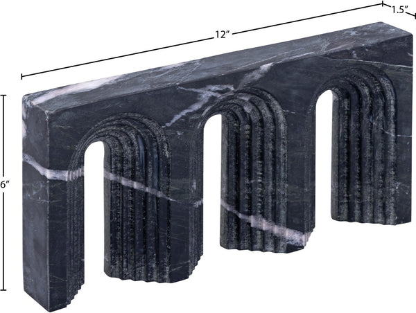 Meridian Furniture Curva Genuine Marble Fluted Arch Sculpture Artisan Carved Tabletop Accent for Shelf Console Black ACC116-Black
