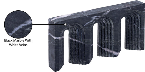 Meridian Furniture Curva Genuine Marble Fluted Arch Sculpture Artisan Carved Tabletop Accent for Shelf Console Black ACC116-Black