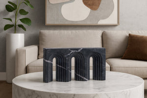 Meridian Furniture Curva Genuine Marble Fluted Arch Sculpture Artisan Carved Tabletop Accent for Shelf Console Black ACC116-Black