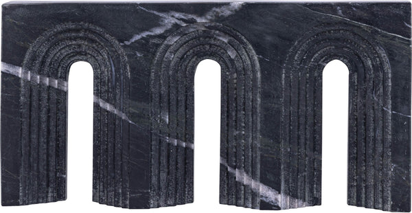 Meridian Furniture Curva Genuine Marble Fluted Arch Sculpture Artisan Carved Tabletop Accent for Shelf Console Black ACC116-Black