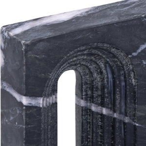 Meridian Furniture Curva Genuine Marble Fluted Arch Sculpture Artisan Carved Tabletop Accent for Shelf Console Black ACC116-Black