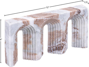 Meridian Furniture Curva Genuine Marble Fluted Arch Sculpture Artisan Carved Tabletop Accent for Shelf Console Brown ACC116-Brown
