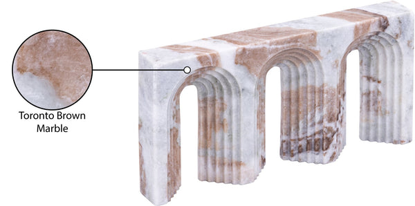Meridian Furniture Curva Genuine Marble Fluted Arch Sculpture Artisan Carved Tabletop Accent for Shelf Console Brown ACC116-Brown