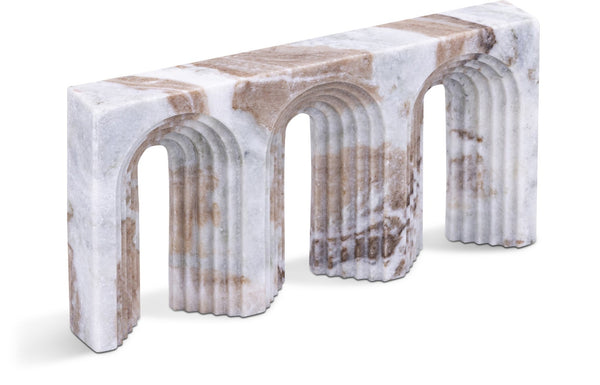 Meridian Furniture Curva Genuine Marble Fluted Arch Sculpture Artisan Carved Tabletop Accent for Shelf Console Brown ACC116-Brown