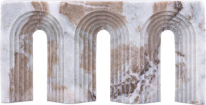 Meridian Furniture Curva Genuine Marble Fluted Arch Sculpture Artisan Carved Tabletop Accent for Shelf Console Brown ACC116-Brown