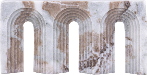 Meridian Furniture Curva Genuine Marble Fluted Arch Sculpture Artisan Carved Tabletop Accent for Shelf Console Brown ACC116-Brown