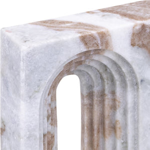 Meridian Furniture Curva Genuine Marble Fluted Arch Sculpture Artisan Carved Tabletop Accent for Shelf Console Brown ACC116-Brown