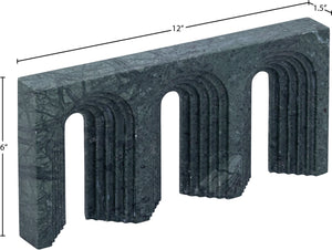 Meridian Furniture Curva Genuine Marble Fluted Arch Sculpture Artisan Carved Tabletop Accent for Shelf Console Green ACC116-Green