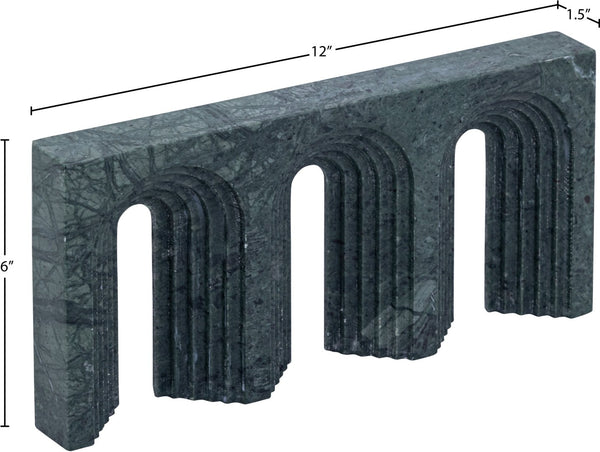 Meridian Furniture Curva Genuine Marble Fluted Arch Sculpture Artisan Carved Tabletop Accent for Shelf Console Green ACC116-Green