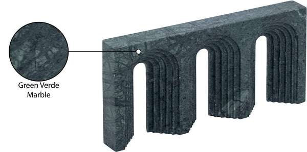 Meridian Furniture Curva Genuine Marble Fluted Arch Sculpture Artisan Carved Tabletop Accent for Shelf Console Green ACC116-Green