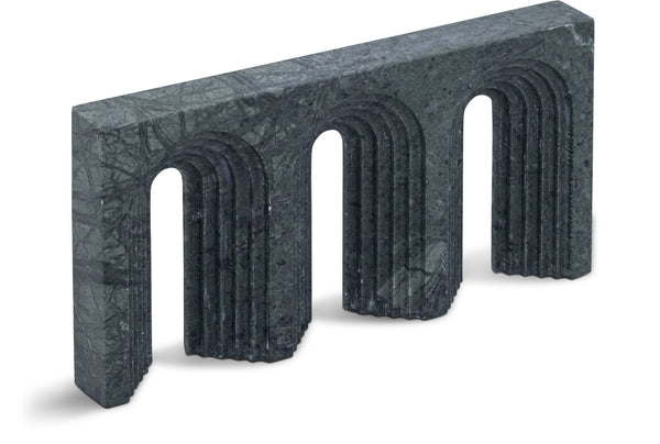 Meridian Furniture Curva Genuine Marble Fluted Arch Sculpture Artisan Carved Tabletop Accent for Shelf Console Green ACC116-Green