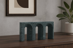 Meridian Furniture Curva Genuine Marble Fluted Arch Sculpture Artisan Carved Tabletop Accent for Shelf Console Green ACC116-Green