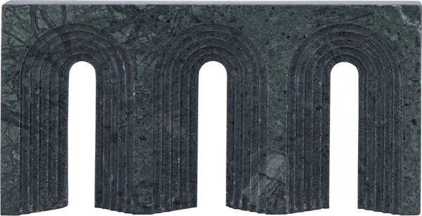 Meridian Furniture Curva Genuine Marble Fluted Arch Sculpture Artisan Carved Tabletop Accent for Shelf Console Green ACC116-Green