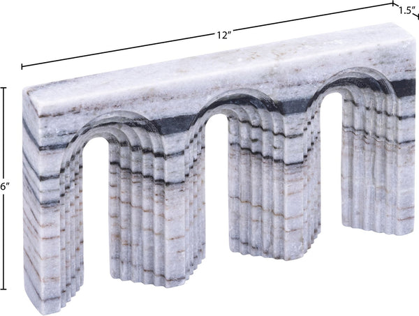 Meridian Furniture Curva Genuine Marble Fluted Arch Sculpture Artisan Carved Tabletop Accent for Shelf Console Panda ACC116-Panda