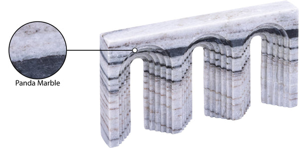 Meridian Furniture Curva Genuine Marble Fluted Arch Sculpture Artisan Carved Tabletop Accent for Shelf Console Panda ACC116-Panda