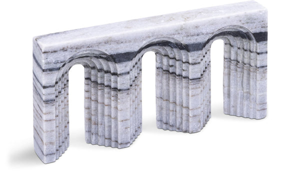 Meridian Furniture Curva Genuine Marble Fluted Arch Sculpture Artisan Carved Tabletop Accent for Shelf Console Panda ACC116-Panda